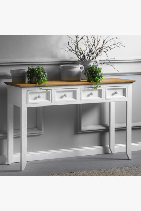 Provence stílusú fehér-barna fenyő kis étkezőasztal 120 cm, 4